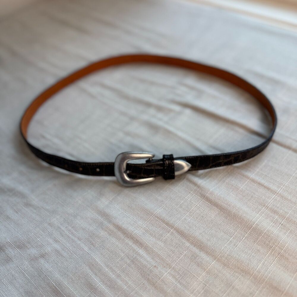 Joan & David Women's 29-32" Black Leather Croc Embossed Belt Silver Buckle